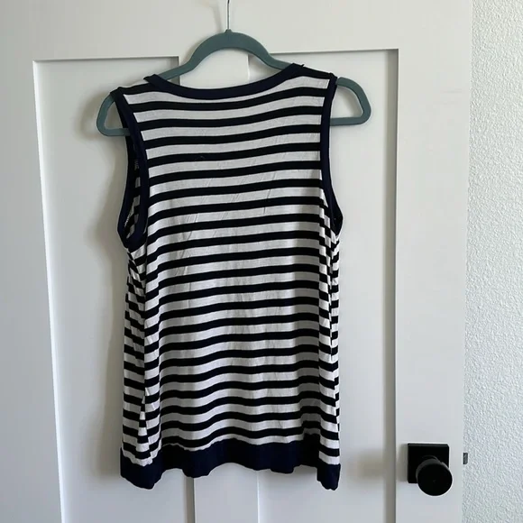 Sew In Love Women's M Sleeveless Ringer Tank Navy Blue Stripe Nautical Beachy - Picture 5 of 9